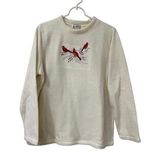 Bonnie Evans Vtg Womens Sz Large White Fleece Cardinal Embroidered Sweatshirt